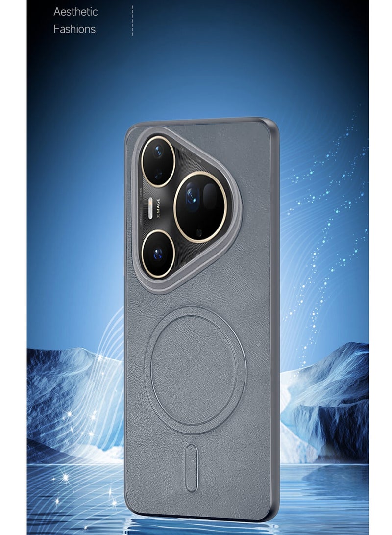 Wtech Huawei Pura 80 Pro 5G 2025 Luxury Matte Leather Magnetic MagSafe Wireless Charging Soft Case Cover (MCMPMN) - Grey - Image 4