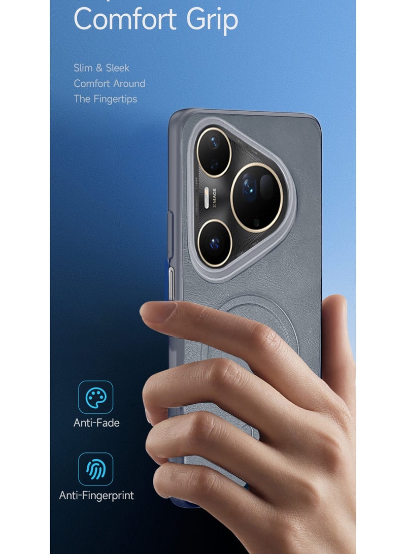 Wtech Huawei Pura 80 Pro 5G 2025 Luxury Matte Leather Magnetic MagSafe Wireless Charging Soft Case Cover (MCMPMN) - Grey - Image 2