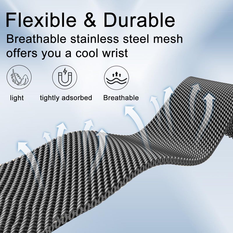 surundo Compatible with Fitbit Charge 6/Charge 5 Bands for Wmen Men, Metal Mesh Milanese Loop Adjustable Strap Replacement for Fitbit Charge 6/Charge 5 Advanced Fitness & Health Trackers - Image 3