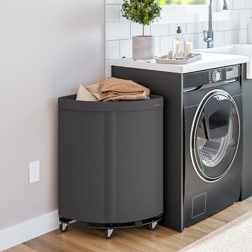 Seville Classics Large Commercial Heavy Duty Rolling Steel Frame Laundry Hamper Canvas Cart Bin, w/Wheels for Hotel, Home, Closet, Bedroom, Gray, Corner 17.7” D x 24.0” W - Image 2