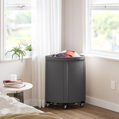Seville Classics Large Commercial Heavy Duty Rolling Steel Frame Laundry Hamper Canvas Cart Bin, w/Wheels for Hotel, Home, Closet, Bedroom, Gray, Corner 17.7” D x 24.0” W - Image 4
