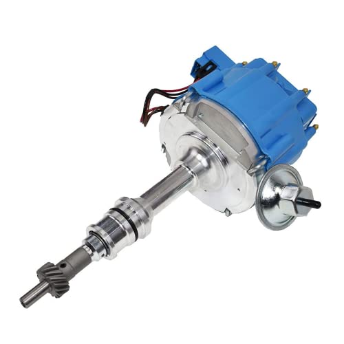 ATeam Performance  HEI Complete Distributor 65K Coil 8 Cylinders Small Block  Compatible with Ford 260 289 302 50 V8  OneWire Installation Blue Cap