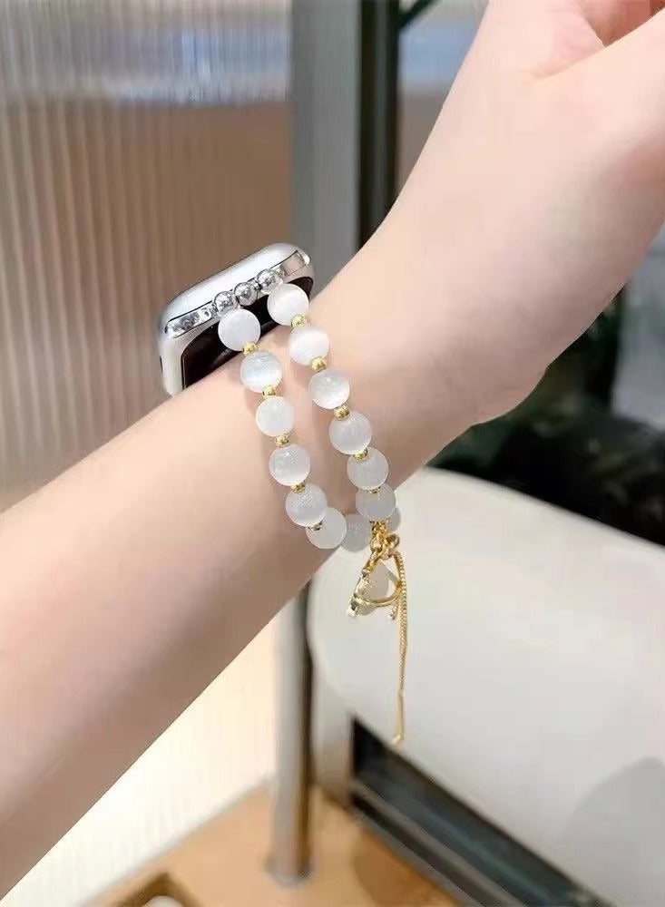 Starry Moon Crystal Chain Cat's Eye Stone Pure Handmade Sport  Power Watch Band AppleWatch Fine Flash Suitable Apple Watch Band S7/8/9E 44mm - Image 2