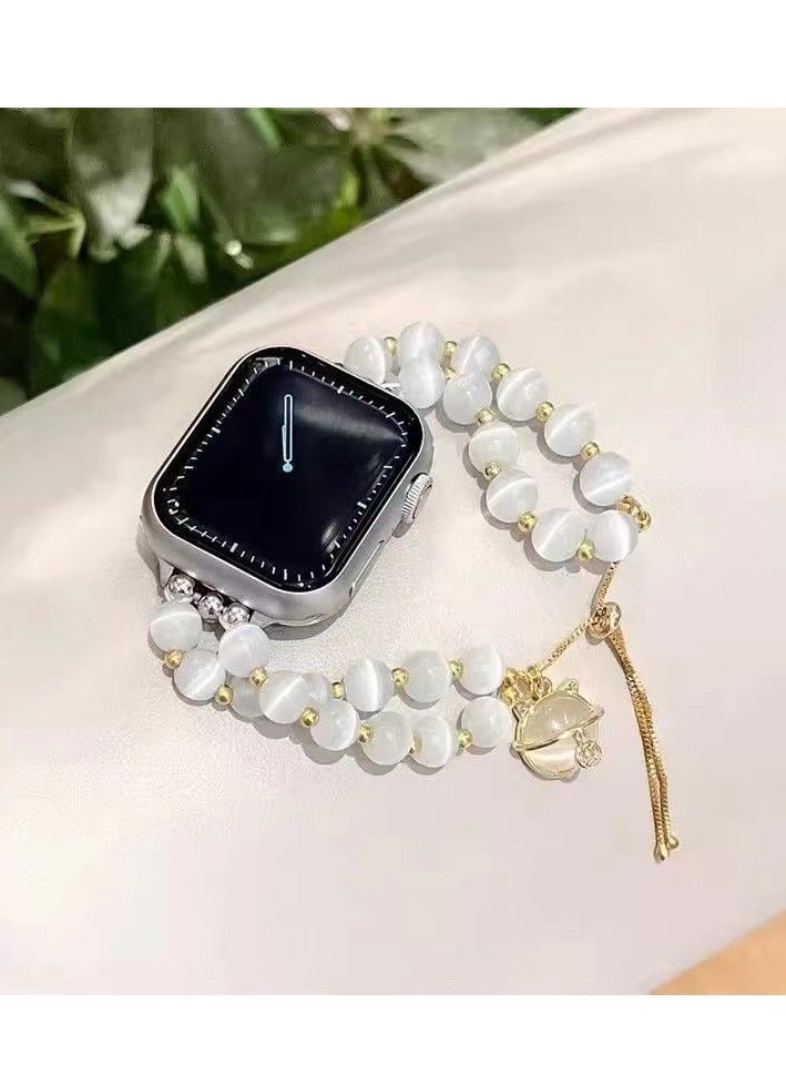 Starry Moon Crystal Chain Cat's Eye Stone Pure Handmade Sport  Power Watch Band AppleWatch Fine Flash Suitable Apple Watch Band S7/8/9E 44mm - Image 1