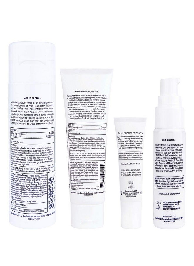 NXN - NxN Acne Treatment Kit 4-Step Clear Skin System with Salicylic Acid, Probiotics, Sulfer & Natural Retinols, Control Blemishes & Breakouts, Face Care Solution Set for All Skin Types Including Sensitive - Image 1