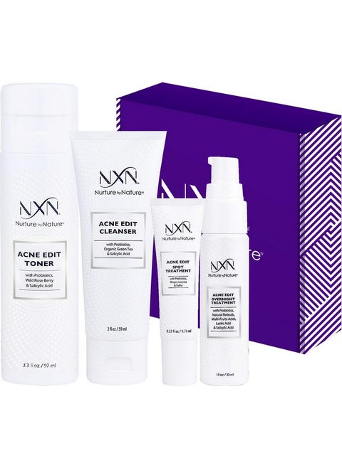 NxN Acne Treatment Kit 4-Step Clear Skin System with Salicylic Acid, Probiotics, Sulfer & Natural Retinols, Control Blemishes & Breakouts, Face Care Solution Set for All Skin Types Including Sensitive