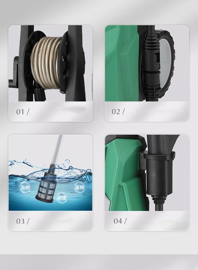 Bolivia's Pressure Washer 1600W 135 BAR, Heavy-Duty Electric Car Washing Pressure Pump with 7m Hose for Deep Cleaning Cars, Patios, Driveways - Green - Image 2