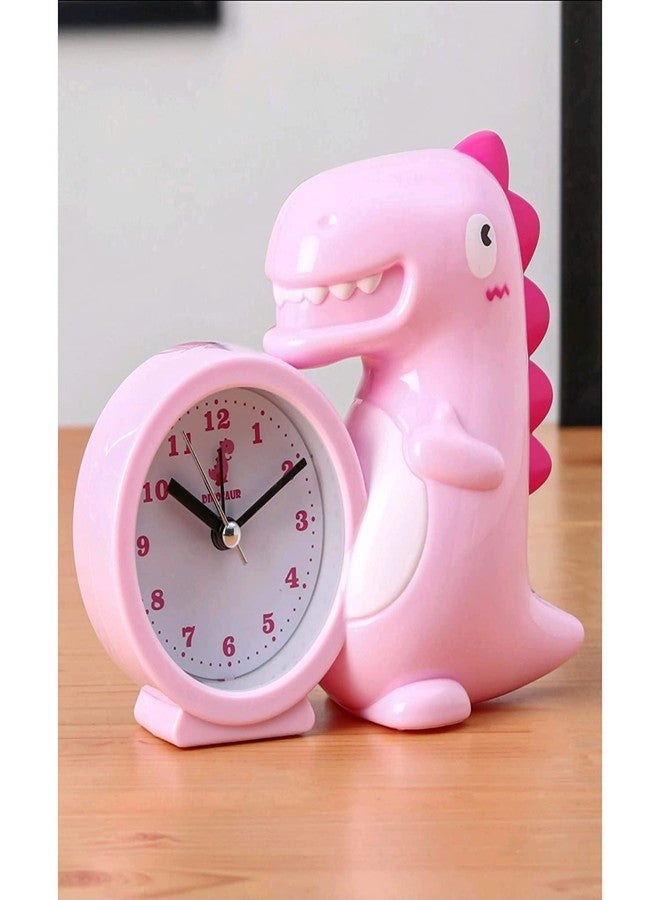 ARTLABEL Dinosaur Shape Table Alarm Clock for Kids Study Room Students Table Clocks for Home & Office (Pink) - Image 2