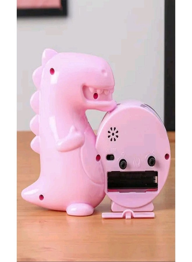 ARTLABEL Dinosaur Shape Table Alarm Clock for Kids Study Room Students Table Clocks for Home & Office (Pink) - Image 3