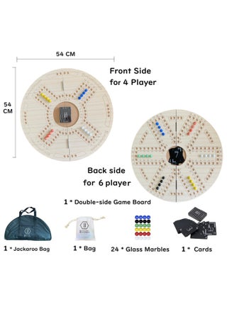 لعبة جاكارoo اللوحية ذات الجانبين لـ 4 و 6 لاعبين مع كرات زجاجية، بطاقات لعب وحقيبة - view 2