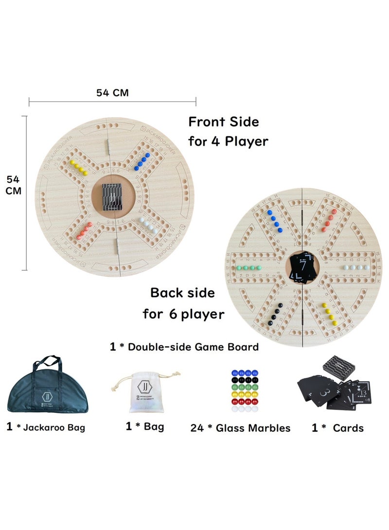 Board Game Double Sides For 4 And 6 Players With Glass Marbles, Playing Cards And Bag - view 2