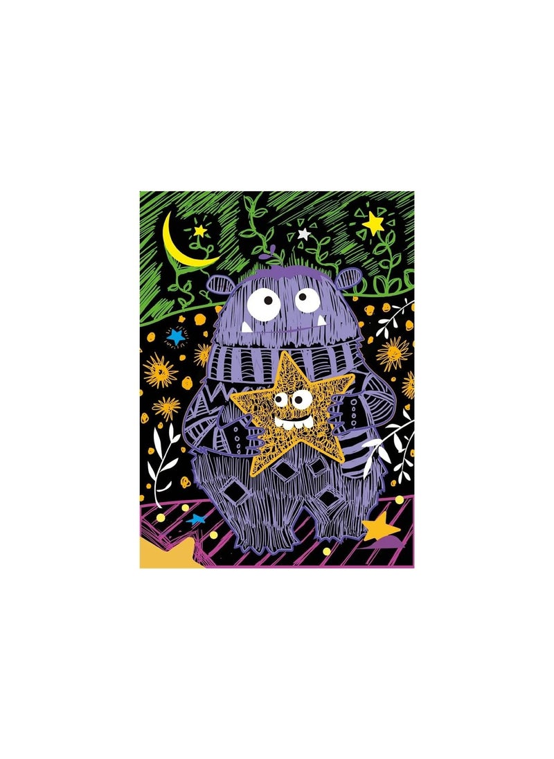 Avenir - Avenir Scratch Art Kit – Monster | Unleash Creativity with Vibrant Drawings! 4 Themed Scratch Boards and Scratch Tool | Watch Brilliant Colors Unfold, Engaging Activity for Young Artists 3+ - Image 1