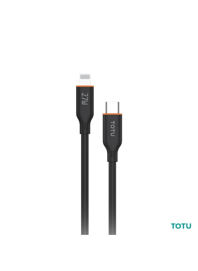 Totu 27W Fast Charging & High-Speed Data Transfer USB-C to Lightning Cable – 1.2m Tangle-Free Liquid Silicone Cord with Anti-Break Reinforced Ends & Smart Chip Protection – Black - Image 1