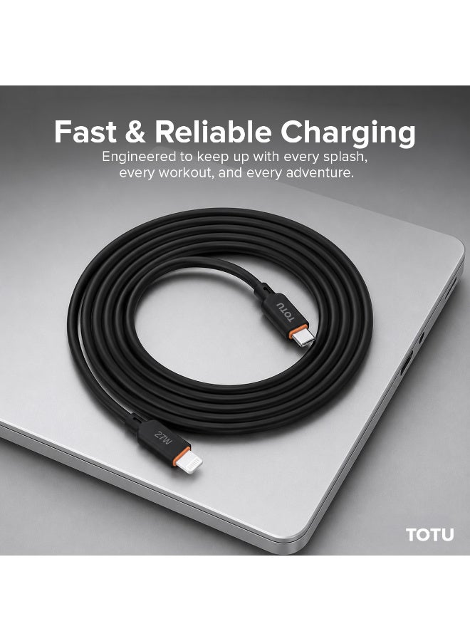 Totu 27W Fast Charging & High-Speed Data Transfer USB-C to Lightning Cable – 1.2m Tangle-Free Liquid Silicone Cord with Anti-Break Reinforced Ends & Smart Chip Protection – Black - Image 3