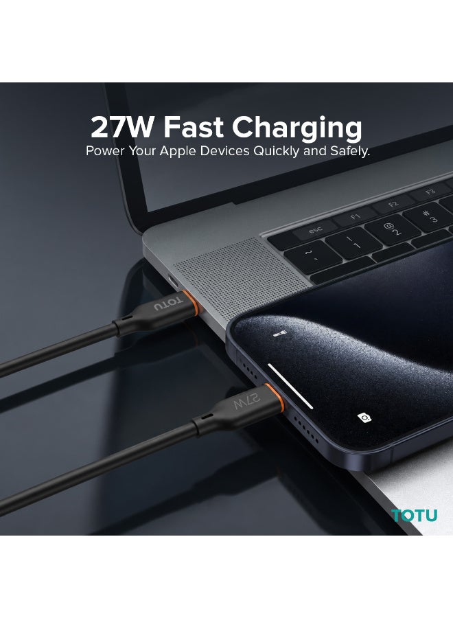 Totu 27W Fast Charging & High-Speed Data Transfer USB-C to Lightning Cable – 1.2m Tangle-Free Liquid Silicone Cord with Anti-Break Reinforced Ends & Smart Chip Protection – Black - Image 5