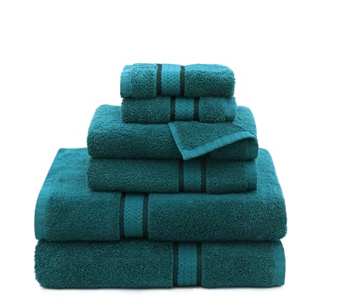 COTTON CRAFT Ultra Soft 6 Piece Towel Set  2 Large Bath Towels 2 Hand Towels 2 Washcloths  Absorbent 580 GSM Quick Dry Everyday Luxury Hotel Bathroom Spa Gym Shower Pool Travel 100 Cotton  Teal