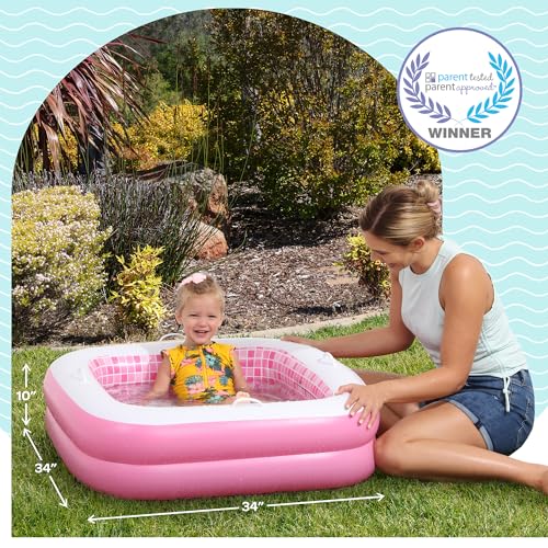 GRIP A POOL Inflatable Baby Pool for Toddlers 1-3, Handles, Soft Floor & Drain, 34"x10" Kiddie Pool, Blow Up Bathtub & Ball Pit, Summer Outside Kid Water Toy Outdoor Play First Birthday Gift for Girls Ages 1 2 3 - Image 2