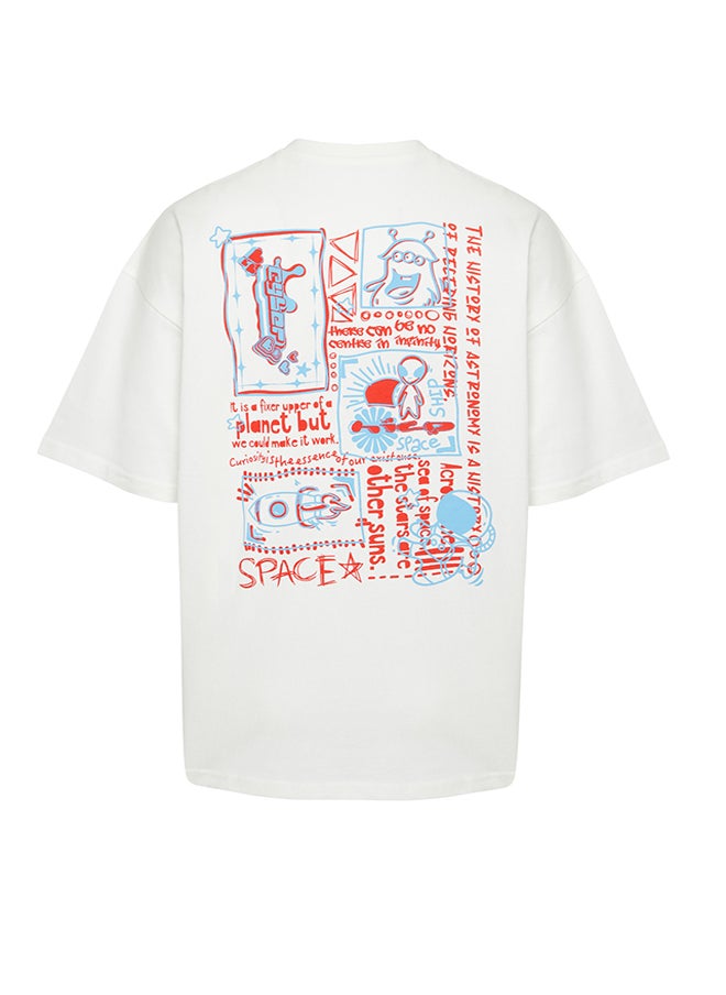 trendyol - Ecru Oversize Back Printed 100% Cotton T-Shirt TMNSS23TS00168 - Image 1