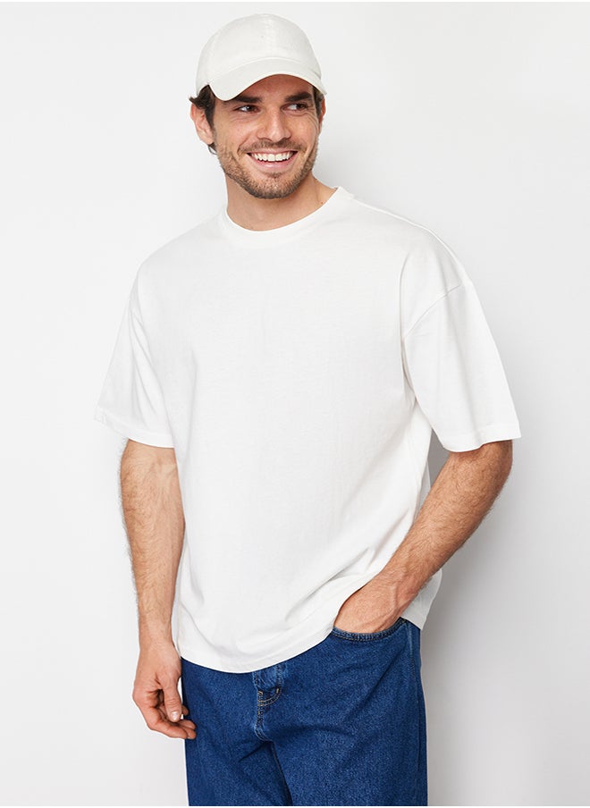 trendyol - Ecru Oversize Back Printed 100% Cotton T-Shirt TMNSS23TS00168 - Image 1
