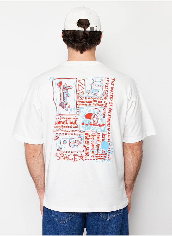 trendyol - Ecru Oversize Back Printed 100% Cotton T-Shirt TMNSS23TS00168 - Image 1