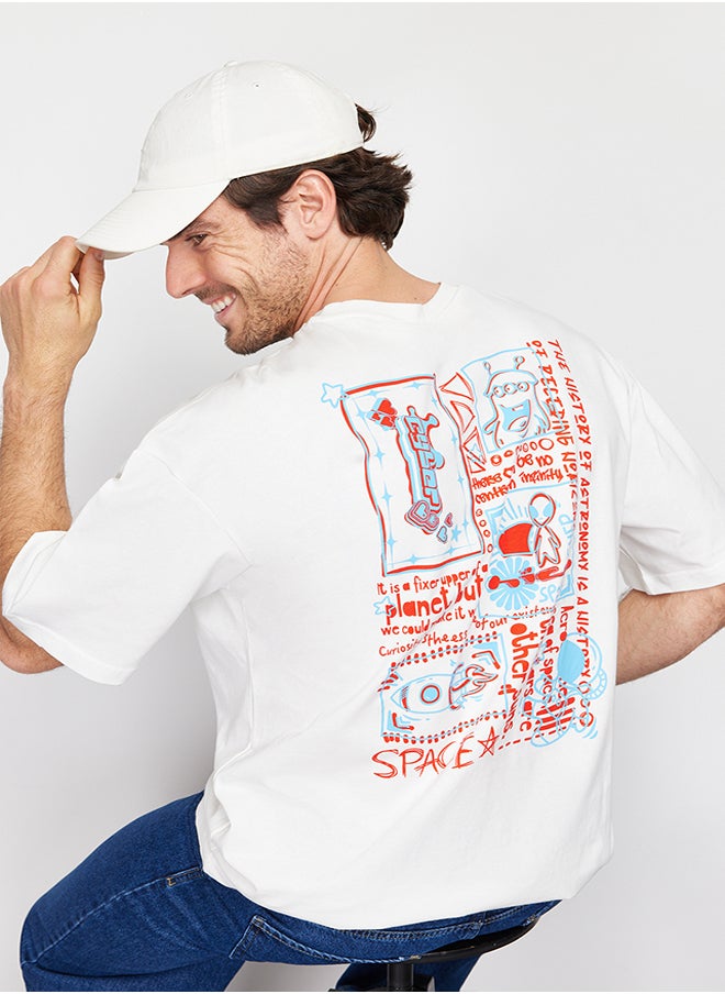 trendyol - Ecru Oversize Back Printed 100% Cotton T-Shirt TMNSS23TS00168 - Image 1