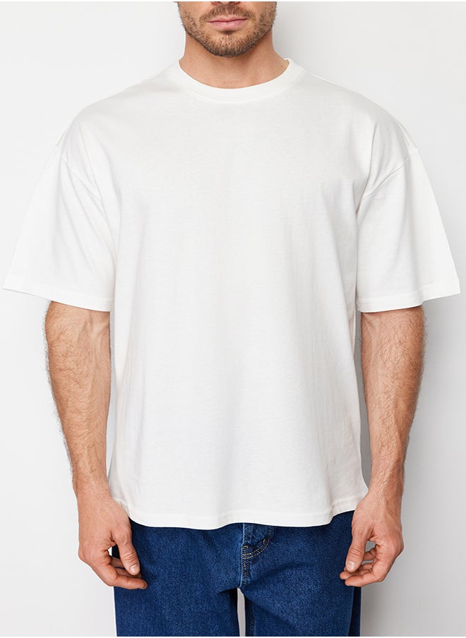 trendyol - Ecru Oversize Back Printed 100% Cotton T-Shirt TMNSS23TS00168 - Image 1