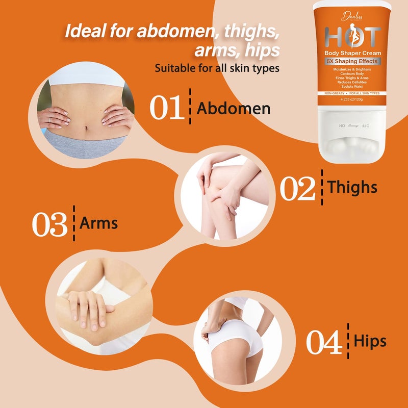 Danliss HOT Warming Firming Body Cream 120g with Roller Massager - Multi-Effect Shaping and Moisturizing - Image 2