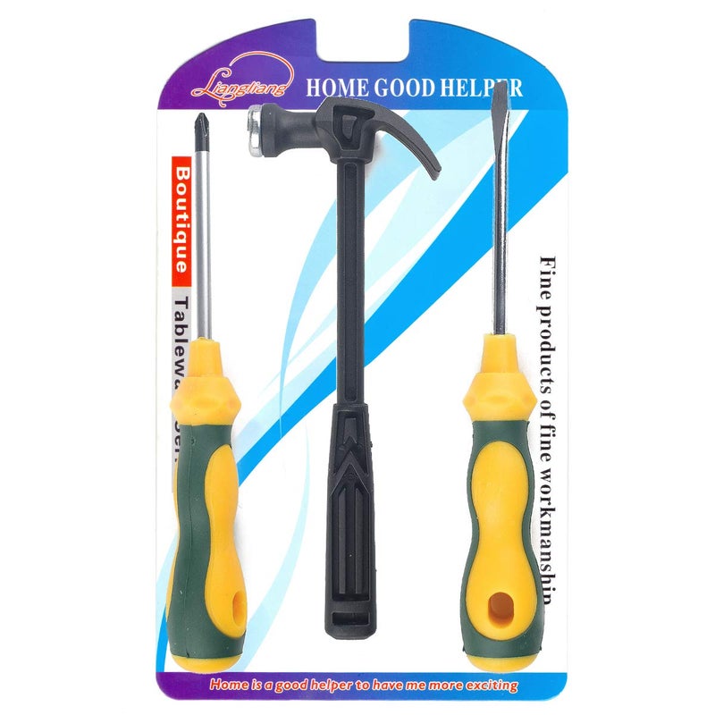 REES52 REES52 Hand Tool Kit, Hammer, Screwdriver (Black and yellow) Set of 3 - Image 1