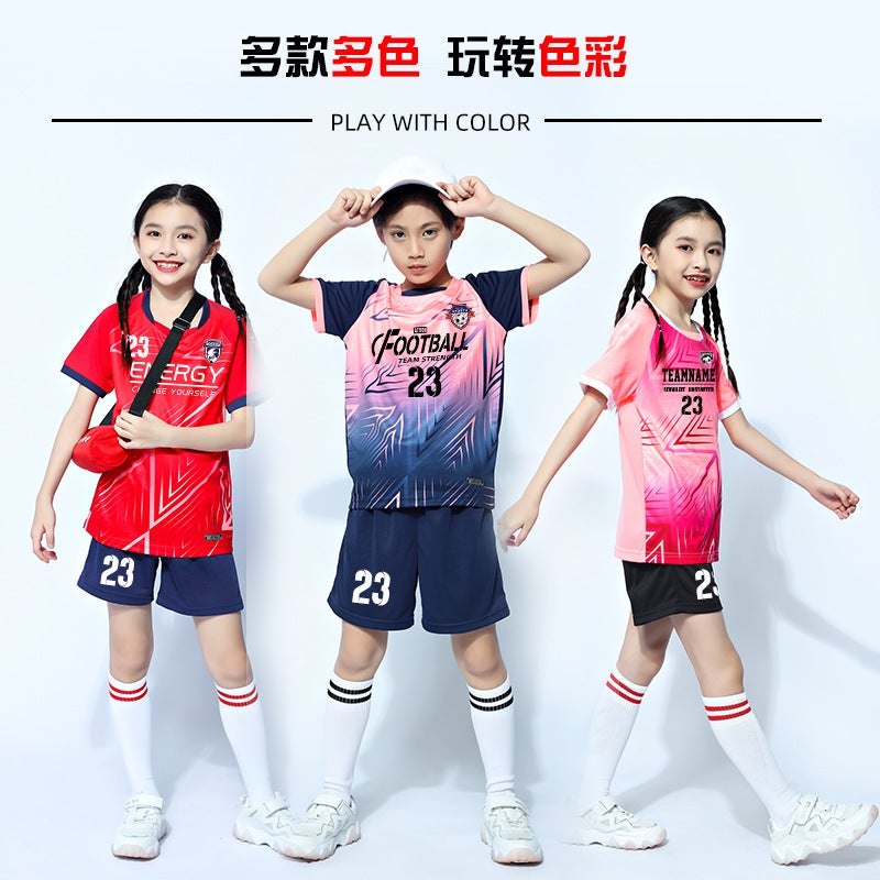 Children'S Football Uniform Set, Boys' Group Purchase Short-Sleeved Team Uniform, Girls' Elementary School Football Clothes, Quick-Drying And Breathable - Image 3