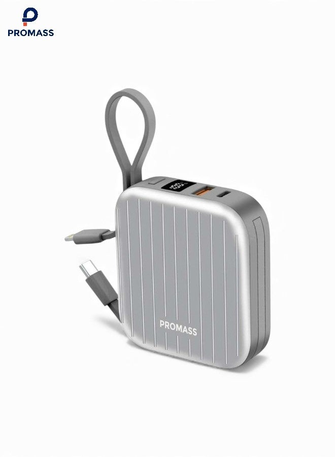 بروماس باور بانك 10000 مللي امبير في الساعة مع كابل مدمج USB-C و لايتينج - شحن سريع 22.5 واط USB-C للسفر حزمة بطارية مع 2 منفذ و 2 منفذ مع كيبل جاهز صنعت وفقاً لمعايير النقل الجوي و آمنه لركوب الطائرة لايفون ة جالكسي وايباد وغيرها - Image 1