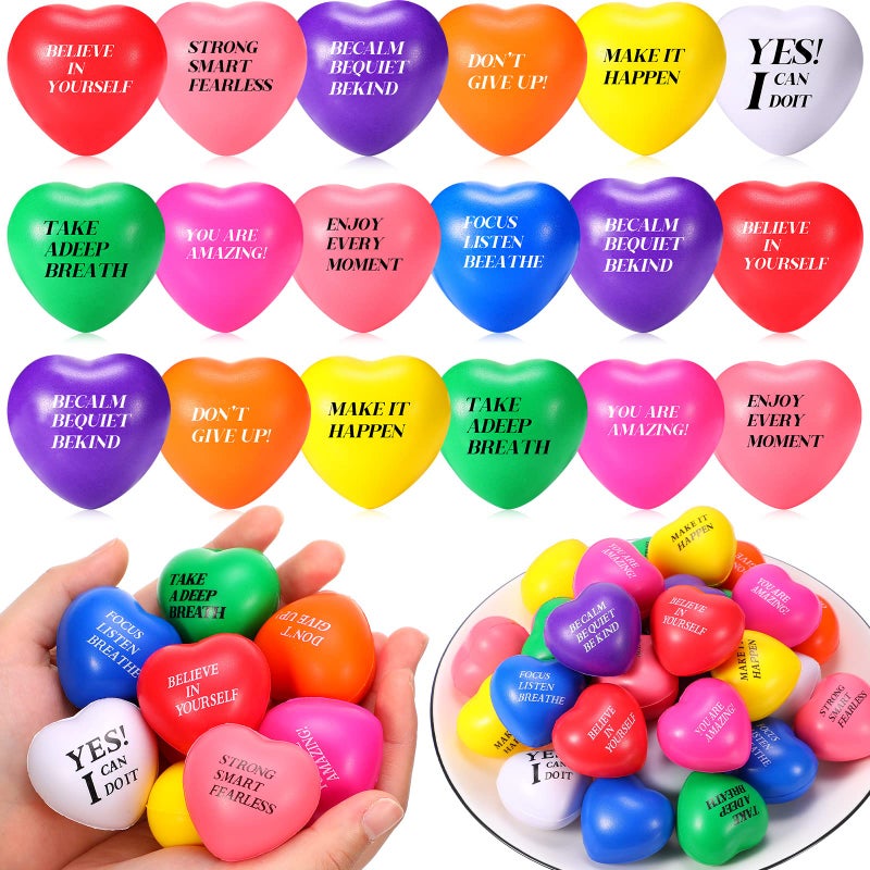 Jerify 60 Pcs Heart Stress Balls Foam Motivational Stress Balls Bulk Anxiety Relief Toys for Kids Adults Party Favors Valentines Day School Classroom Exchange Gifts - Image 3