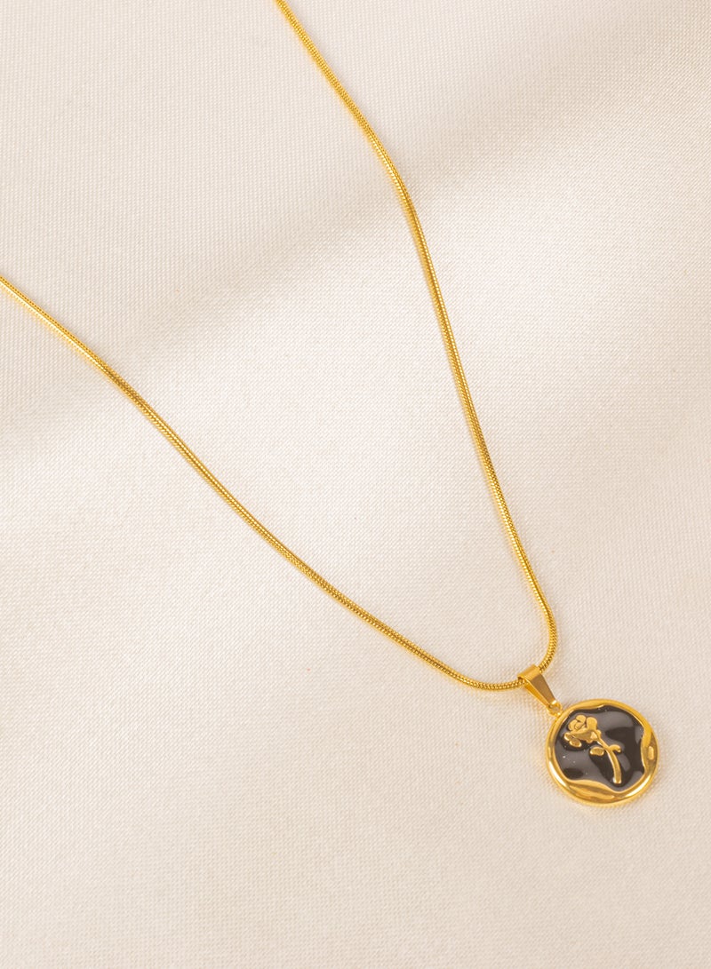 The Black Pearl Accessories Stainless Steel Golden Necklace with a Rose Pendant Black - Image 3