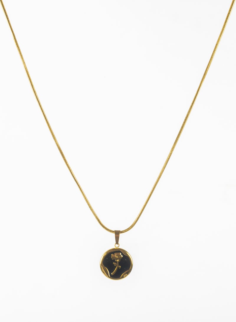 The Black Pearl Accessories Stainless Steel Golden Necklace with a Rose Pendant Black - Image 2