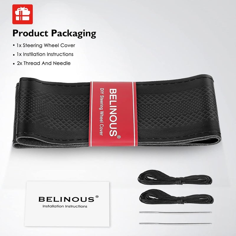 BELINOUS Leather Steering Wheel Cover for Car (Size M5, Black) - Image 5