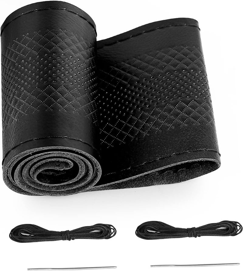 BELINOUS Leather Steering Wheel Cover for Car (Size M5, Black) - Image 1