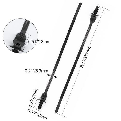 OIIKI 50 Pack Cable Zip Ties, 8 Inch Nylon Push Mount Self Locking Cable Ties for Indoor Wire Tying-Black - Image 2