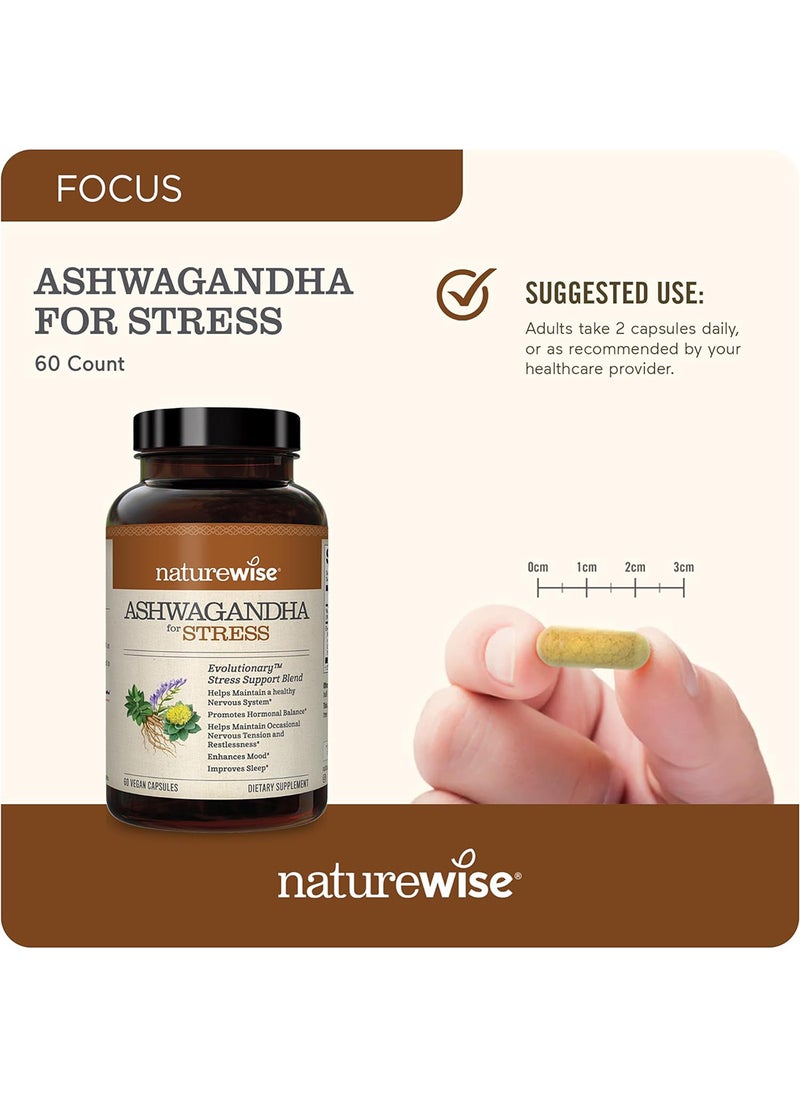 Ashwagandha For Stress Adaptation And Anxiety Relief, Calming Ksm-66 Herbal Supplement Extract + Gaba, Light Brown, 60 Count