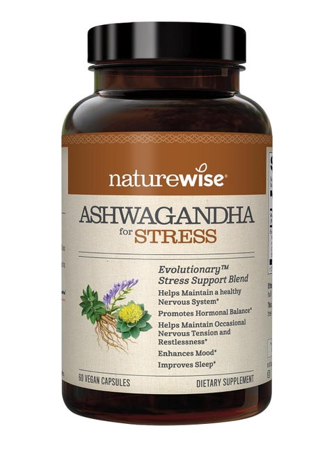 Ashwagandha For Stress Adaptation And Anxiety Relief, Calming Ksm-66 Herbal Supplement Extract + Gaba, Light Brown, 60 Count