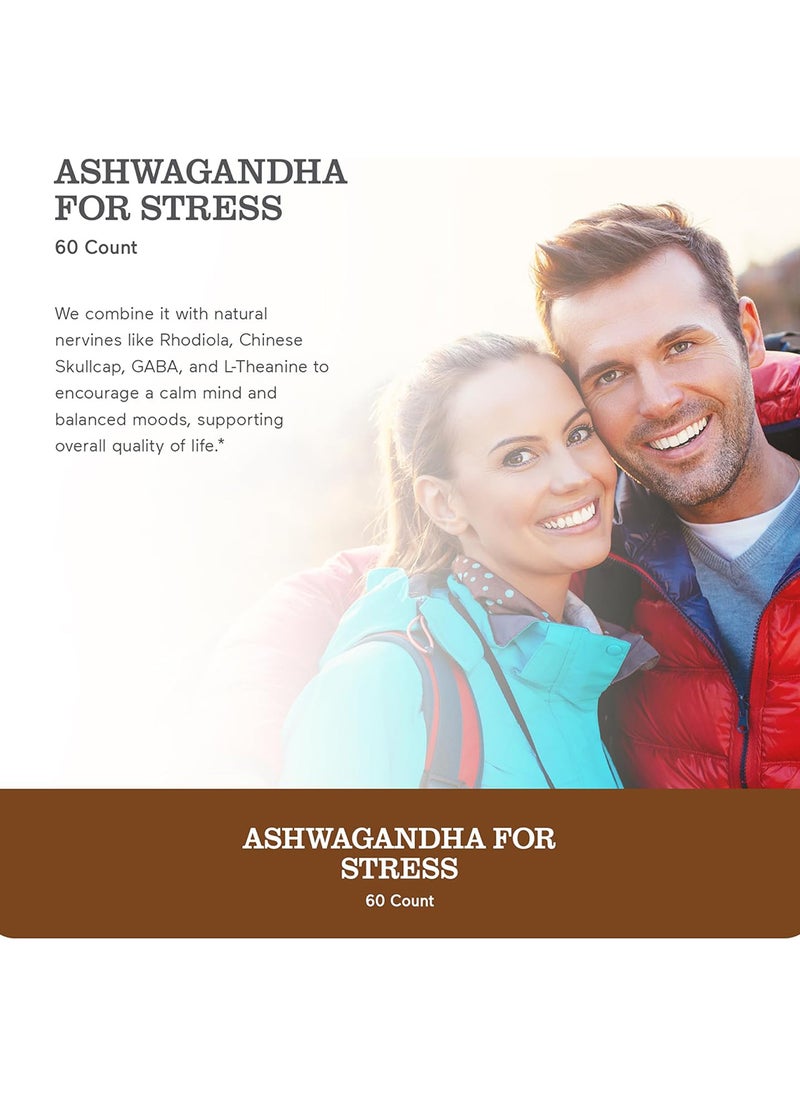 Ashwagandha For Stress Adaptation And Anxiety Relief, Calming Ksm-66 Herbal Supplement Extract + Gaba, Light Brown, 60 Count