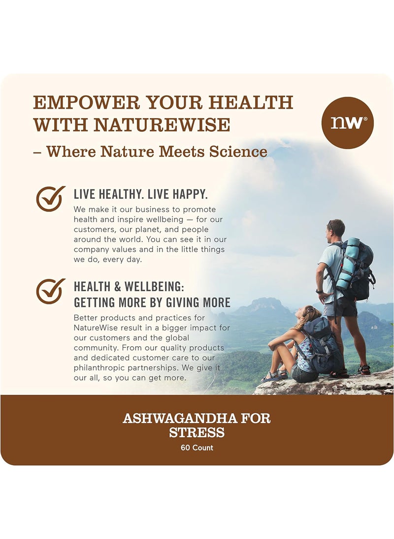Ashwagandha For Stress Adaptation And Anxiety Relief, Calming Ksm-66 Herbal Supplement Extract + Gaba, Light Brown, 60 Count