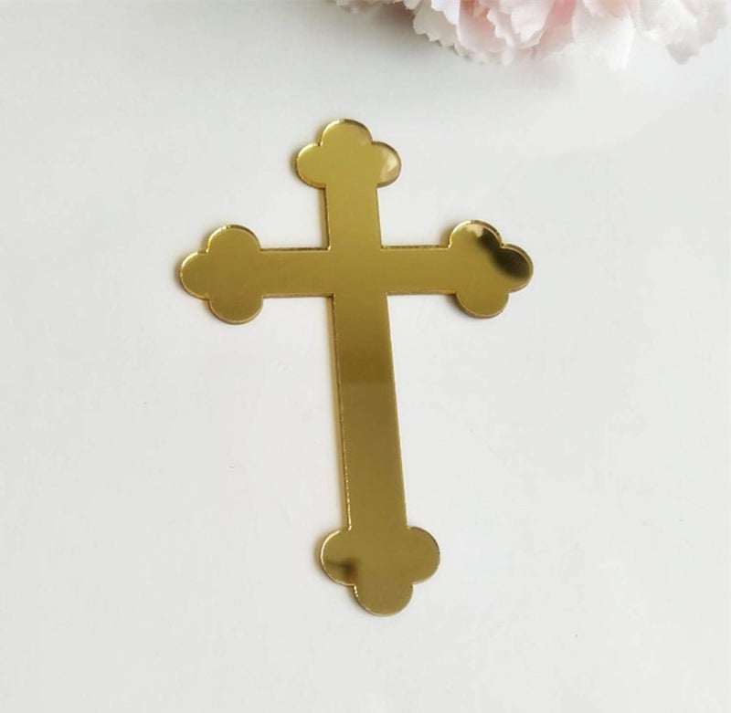 YongPan 20PCS Acrylic Mirror Cross Sticker Laser Cutting Acrylic Mirrored Crosses for Scrapbooking Wedding Party Favors Home Decor (Gold (style 2)) - Image 2
