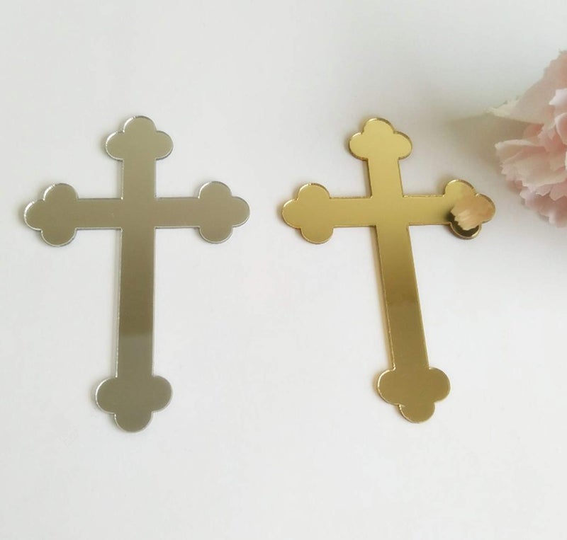 YongPan 20PCS Acrylic Mirror Cross Sticker Laser Cutting Acrylic Mirrored Crosses for Scrapbooking Wedding Party Favors Home Decor (Gold (style 2)) - Image 3