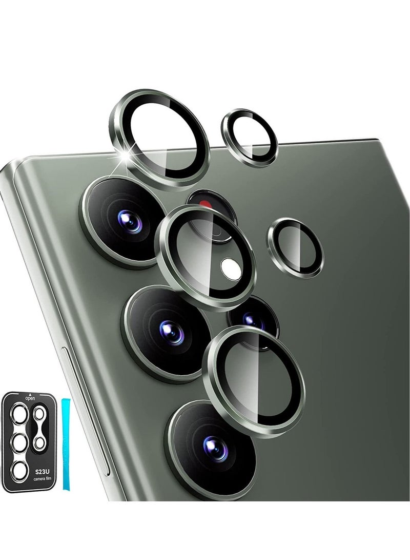 SHOPI Samsung Galaxy S23 Ultra Camera Lens Protector, 9H Tempered Glass + Aluminum Alloy Metal Individual Lens Screen Ring for S23 Ultra 6.8in 5G 2023 - Green - Image 1