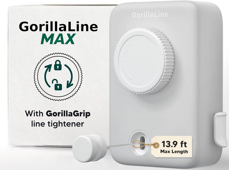 GorillaLine Max - Retractable Clothesline Indoor Outdoor Clothes Line - Heavy Duty Clothes Drying Laundry Line - Wall Mounted Drying Rack - Air Dry Clothing - Max Tighten with GorillaGrip - Image 1