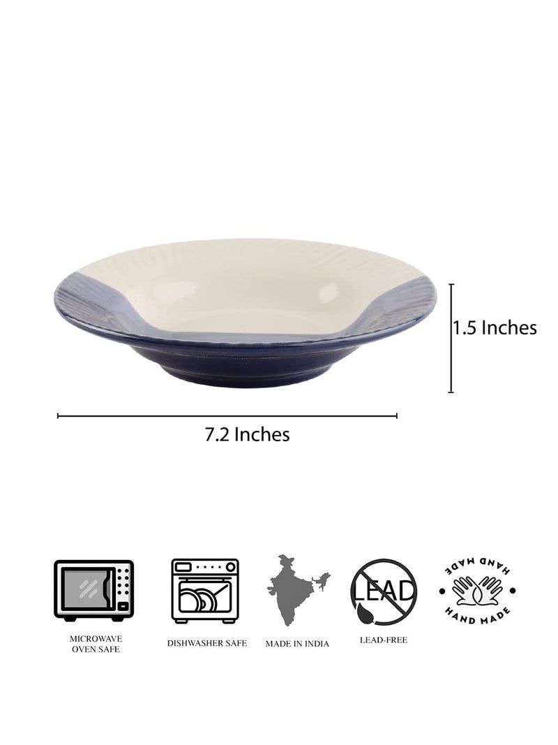 MIEN Dual Tone Handicrafted & Handpainted Ceramic Pasta Bowl (Blue) ;Volume- 270,Dia- 7"; Microwave & Dishwasher Safe; ME-020 - Image 5