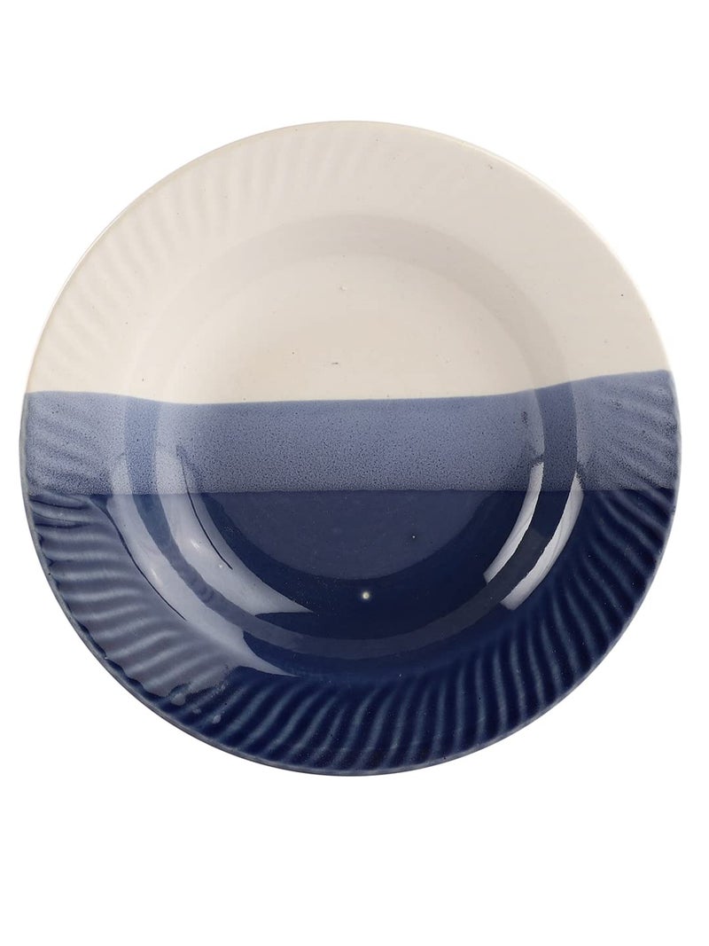 MIEN Dual Tone Handicrafted & Handpainted Ceramic Pasta Bowl (Blue) ;Volume- 270,Dia- 7"; Microwave & Dishwasher Safe; ME-020 - Image 1