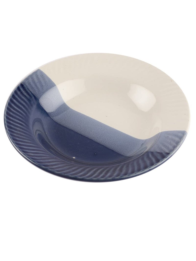 MIEN Dual Tone Handicrafted & Handpainted Ceramic Pasta Bowl (Blue) ;Volume- 270,Dia- 7"; Microwave & Dishwasher Safe; ME-020 - Image 4