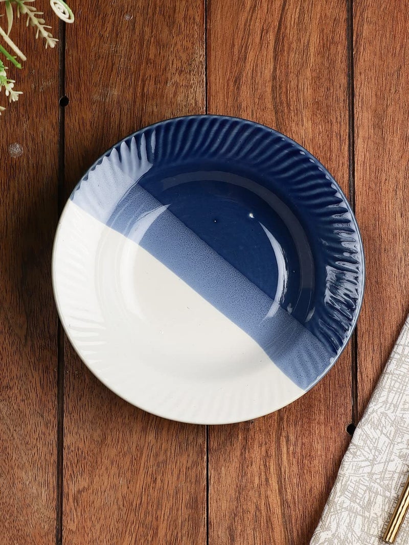 MIEN Dual Tone Handicrafted & Handpainted Ceramic Pasta Bowl (Blue) ;Volume- 270,Dia- 7"; Microwave & Dishwasher Safe; ME-020 - Image 2