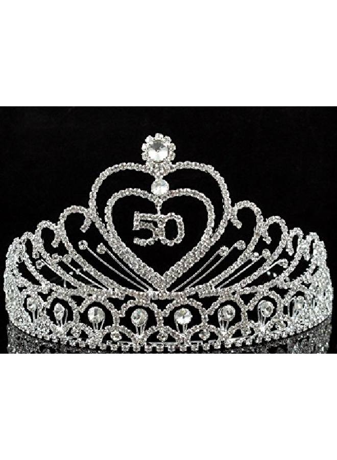 Janefashions 50Yearold Fifty Years Old Number 50 Birthday Party Austrian Rhinestone Crystal Tiara Crown With Hair Combs Cake Topper Queen Jewelry T803 Silver  - Image 4