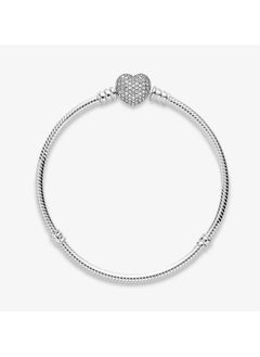 PANDORA Silver bracelet with heart-shaped clasp and cubic zirconia, Size 18  - Image 5
